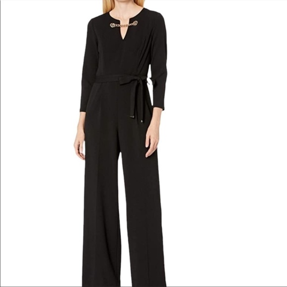 TOMMY HILFIGER NWT Statement Tie Waist Jumpsuit Size 4 in Black - Picture 5 of 15